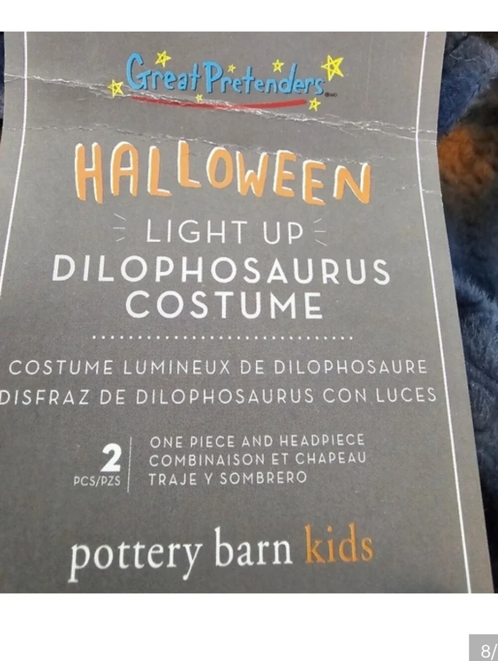 Pottery Barn Kids Dilophosaurus Light-Up Kids Costume. 3T NWT